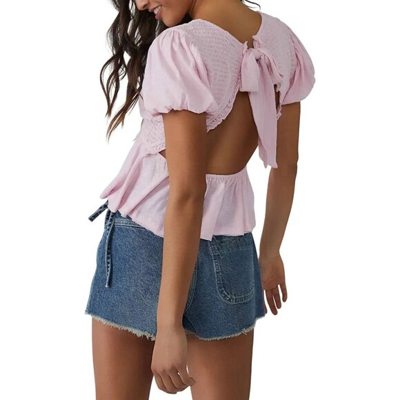 Free People Tops - Free People Large Charlotte Sugar Spoonful Ruffled v neck Open back Pink top